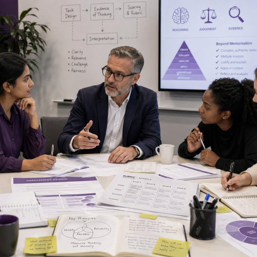Business team discussing critical thinking and problem solving frameworks during a strategy meeting.